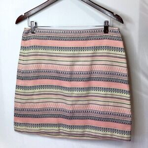 LOFT Size 10‎ Mini Skirt Striped Geometric Pink Blue Green Women's Career